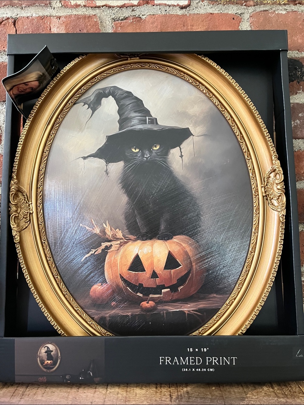 Black Cat Halloween Framed Art Print in Gold
